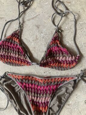 Missoni Multicolor Crochet Triangle Bikini – Pink, Orange, Brown